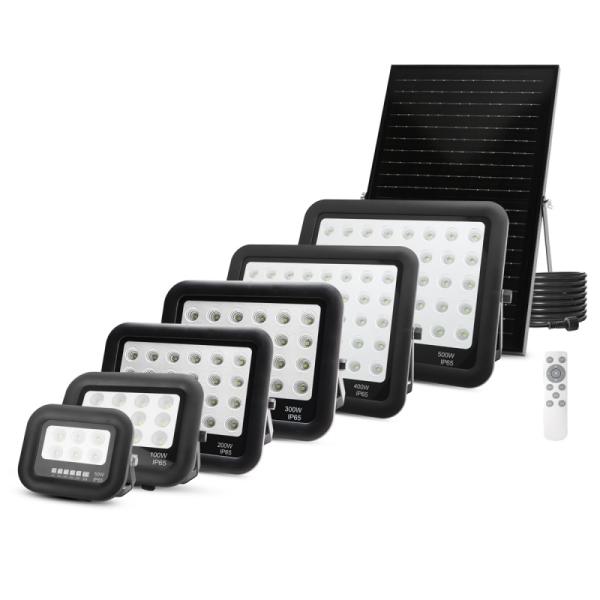 Luz solar ABS negro control remoto 50w 100w 200w 300w 400w 500w luz solar LED de inundación