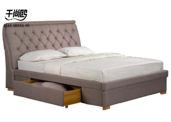 Hotel fabric Double Bed With Storage Drawers European Style