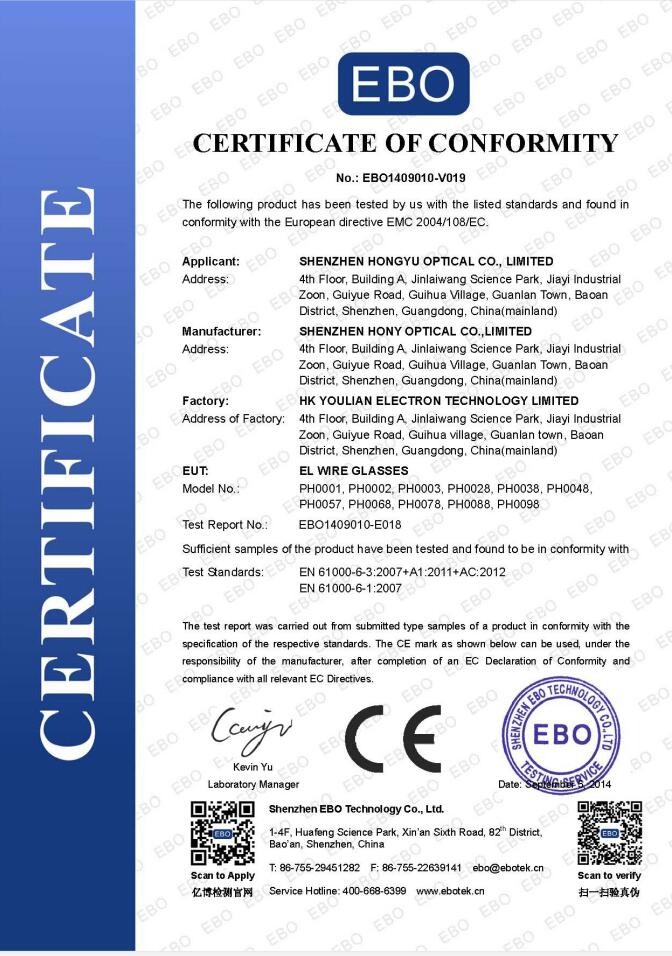 Shenzhen HONY Optical Co., Limited Сертификации