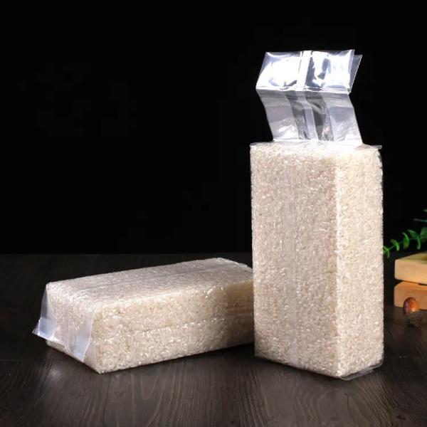Sacos de embalagem de plástico transparente Sacos de embalagem de alimentos Sacos de embalagem de vácuo Sacos de tijolos de arroz GRS BRC