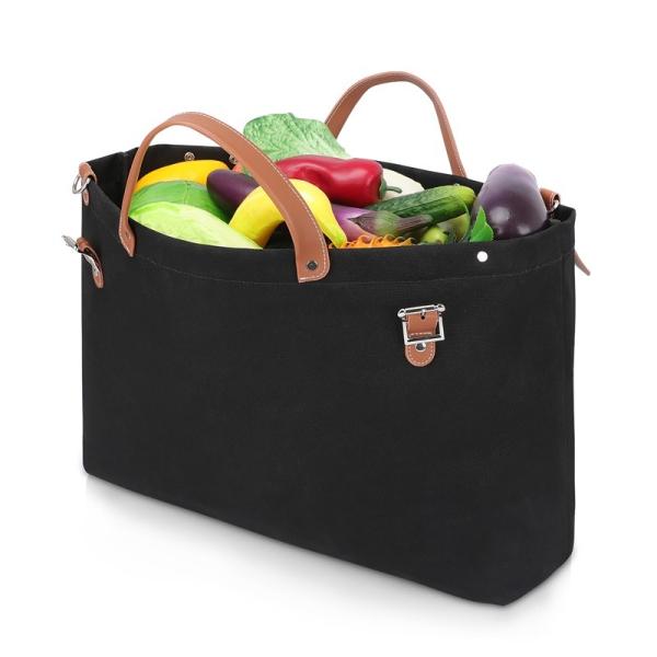 Nylon Canvas Reusable Shopping Bag Totes Leather Belt Buckle Shoulder 44x13x38cm