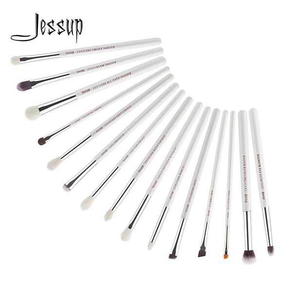 Jessup 15pcs Pearl White/Silver Aluminium Ferrule Eyeshadow Eyebrow Shader Makeup Brush Set T237