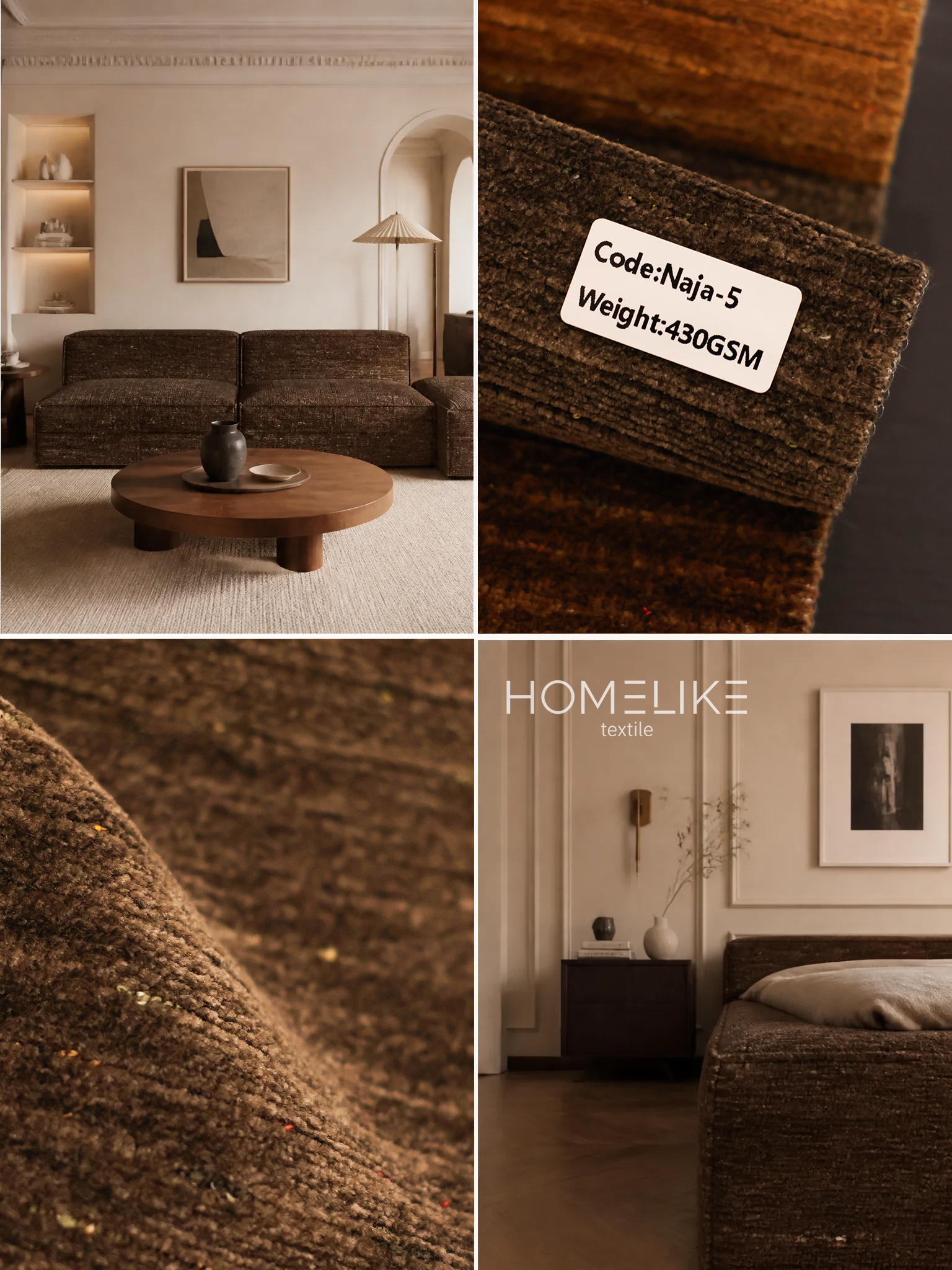 Naja|Speckled Horizontal‑Rib Chenille Upholstery Fabric