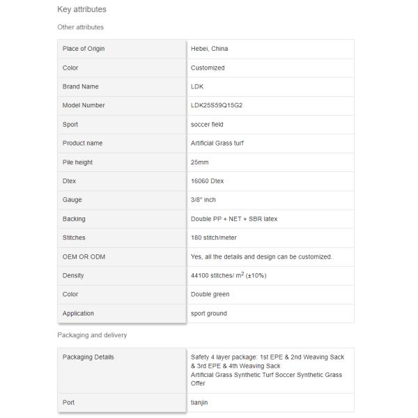 Double Green Artificial Grass Free Of Filling Turf For Football Match
