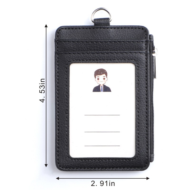 Zipper Faux Leather ID identity Card Badge Holder With Detachable Lanyard