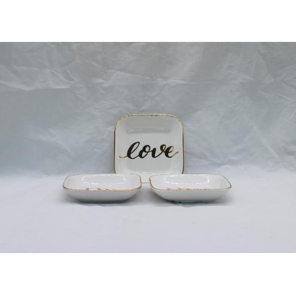 Customized Ceramic Jewelry Tray , Ceramic Ring Dish With Gold Printing