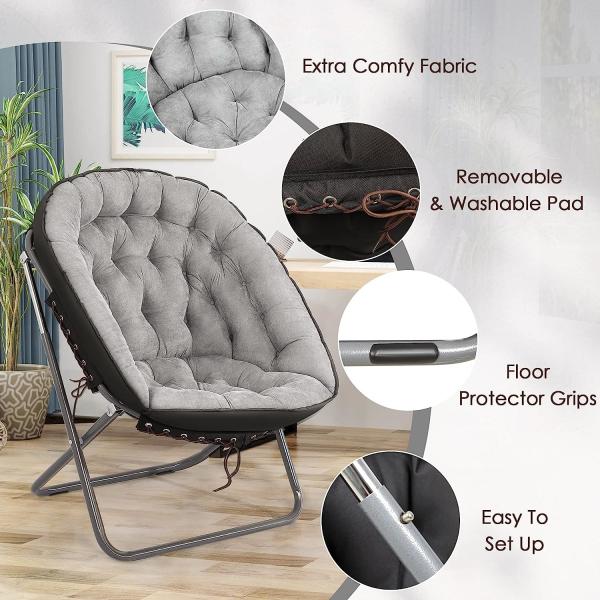 Folding Moon Chair - Large Saucer UFO Chair with Collapsible Metal Frame, Moon Round Camping Chair