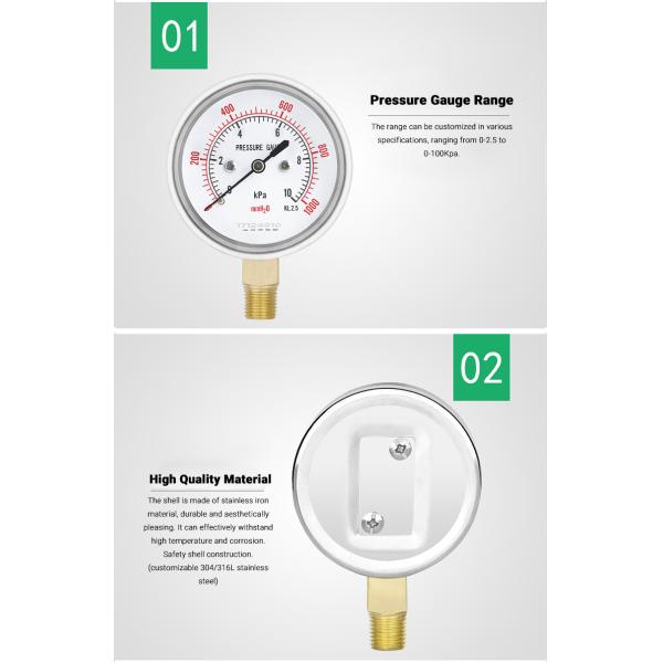 2.5 inch diaphragm micro air pressure manometer with 16KPa outlet pressure gauge made