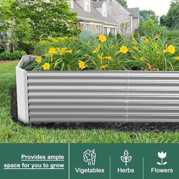Rectangular Galvanized Raised Garden Bed Kit 6*3*2 Ft Outdoor Sliver