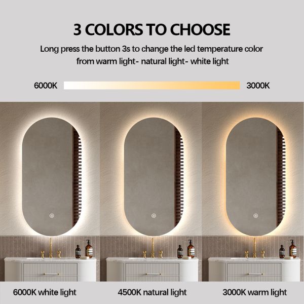 Defogger LED Lighted Bathroom Mirror , Arched Backlit Mirror Customized Logo