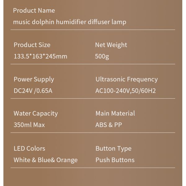MUSIC DOLPHIN Humidifier Aromatherapy Lamp White Noise Sleep Device (Bedroom/Office/Healing Scene)
