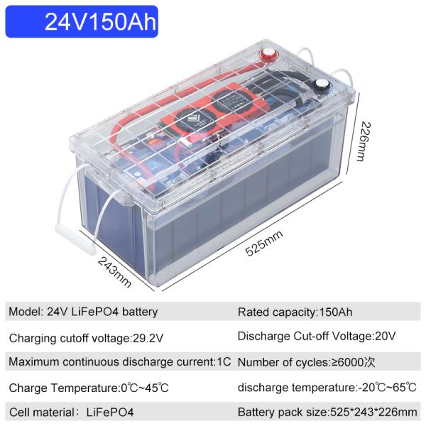 OEM ODM LiFePO4 Battery Most Popular Seller with Transparent Case and Bluetooth Communicator 24V 150Ah