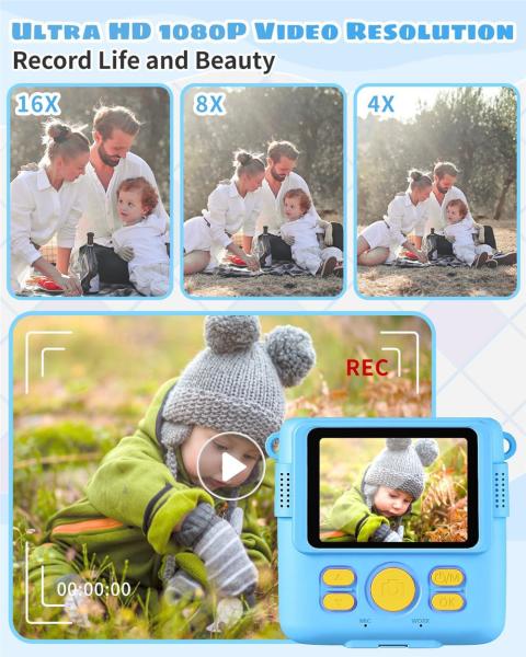 1080P HD Kids Digital Camera 2.4 inch Screen Size Instant Print 32G SD Card 3 Rolls Photo Paper Perfect Birthday Christmas Gifts for 6-12 Boys Girls