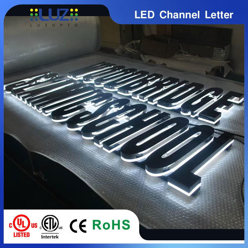 Custom 3D LED Backlit Channel Letters - Mirror Stainless Steel Halo Lit Signs