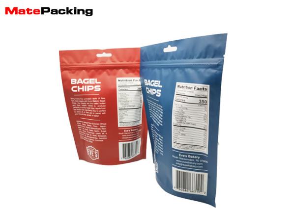 Standing Up Foil Zip Seal Pouches , Chips Snacks Food Grade Stand Up Pouches Matte Printing