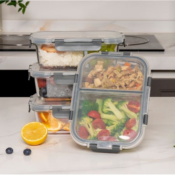 IKOO High Borosilicate Glass Meal Prep Container with Airtight Cool Lock Lid and Stackable Design