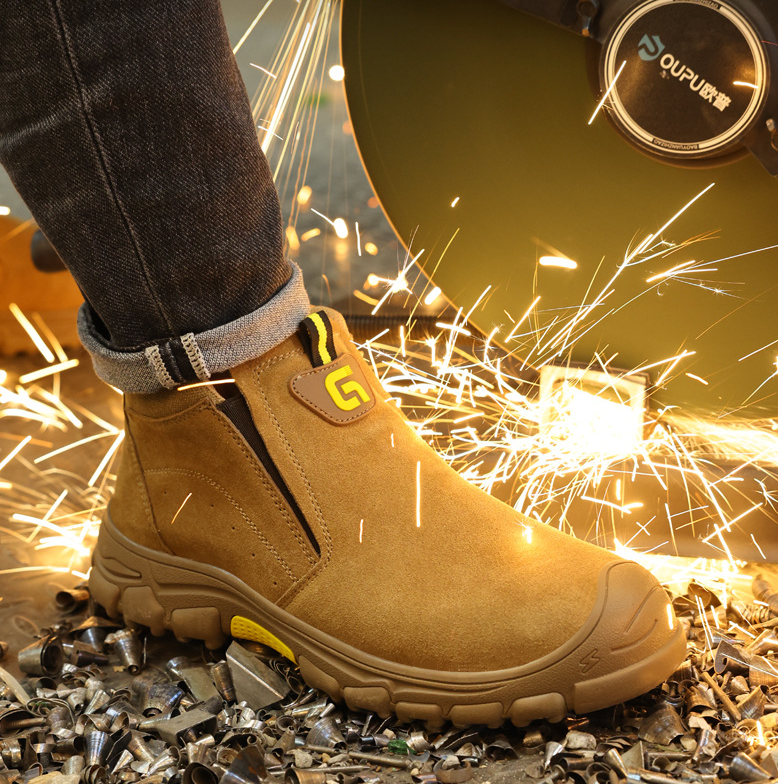 Anti-Static Work Shoes Breathable Solid Outsole Suede Leather Steel Toe Puncture-Resistant Men’s Summer Dust-Free Wear-Resistant