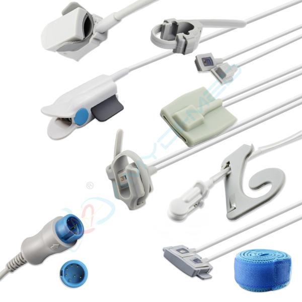 Round 7Pin TPU Gray Adult Ear Clip Mindray SpO2 Sensor Cable For Mindray BeneView T8 T5 T6