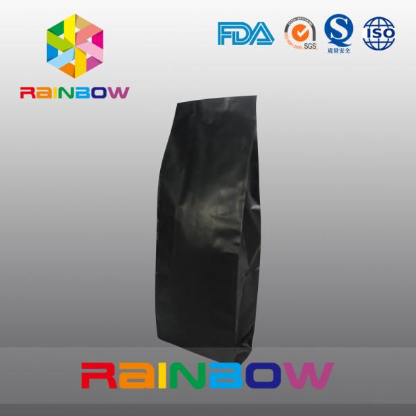 Black Customized Printed Bottom Gusset Bags , Plastic Coffee Pouch With Zipper / Valve