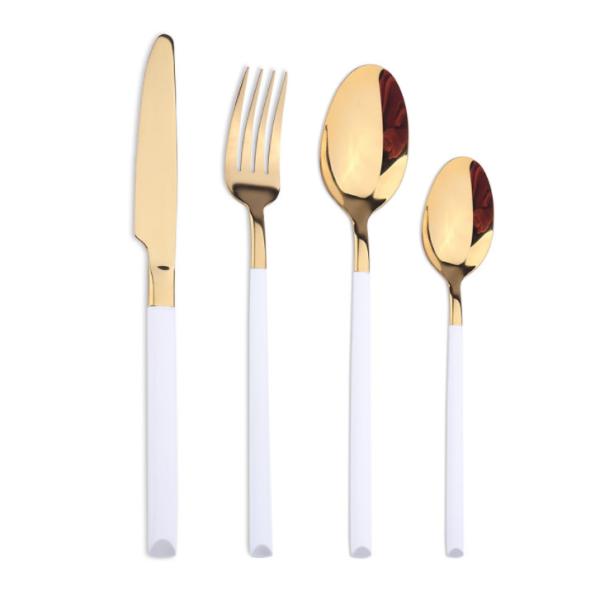High Quality New White and Gold Cutlery Set Stainless Steel Flatware Talheres