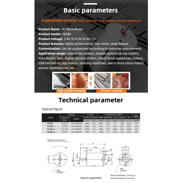 Подгонянный мотор 6v 12v щетки DC R280 почистил мотор щеткой Coreless