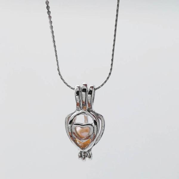 Copper Heart Cage Pendant with 6-7mm Pearl Essential Oil Diffuser DIY Locket Pendant