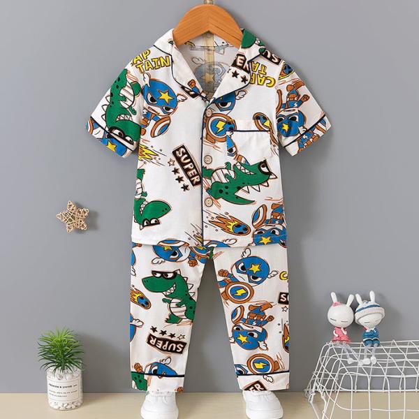 Short Sleeved Cardigan Pajama Set Full Flower Button Up Pyjamas For 120cm Height