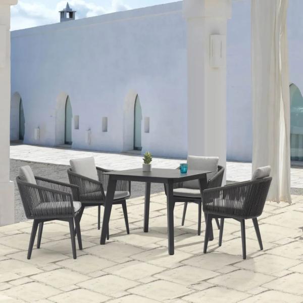 Aluminum Frame Garden Waving Rope Table And Chair Set For Outdoor Dining Furniture