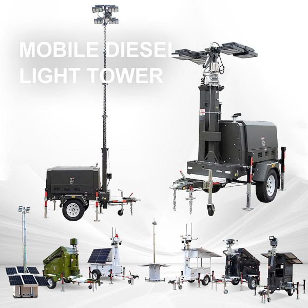 Diesel Powered Light Tower Relief Emergency Light Tower 45L Large Fuel Tank Portable Diesel Light Tower