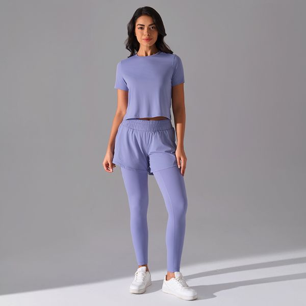 Women's Light Green Quick Dry Cropped Athletic T Shirt Breathable Short Sleeve