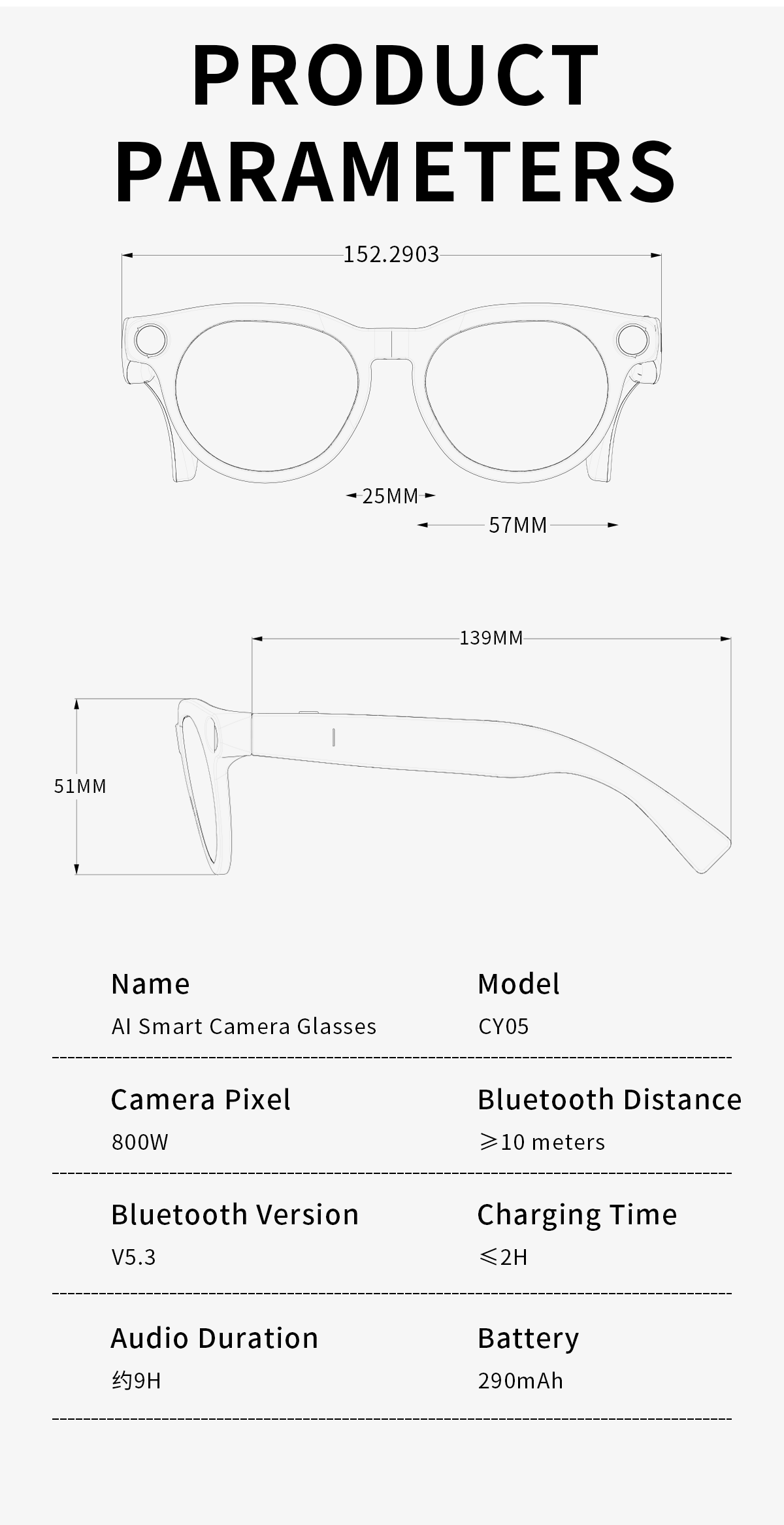165 Languages AI Glasses Translator Audio / Video Call Translation Take Photo Video Recording