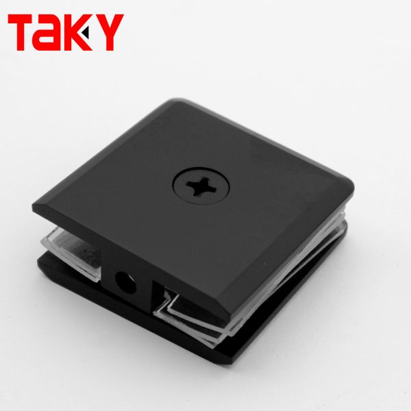 Easy Installation square Bracket Clamp to Glass Clamp d Shape Black Flat Back Glass Clamp Hinge
