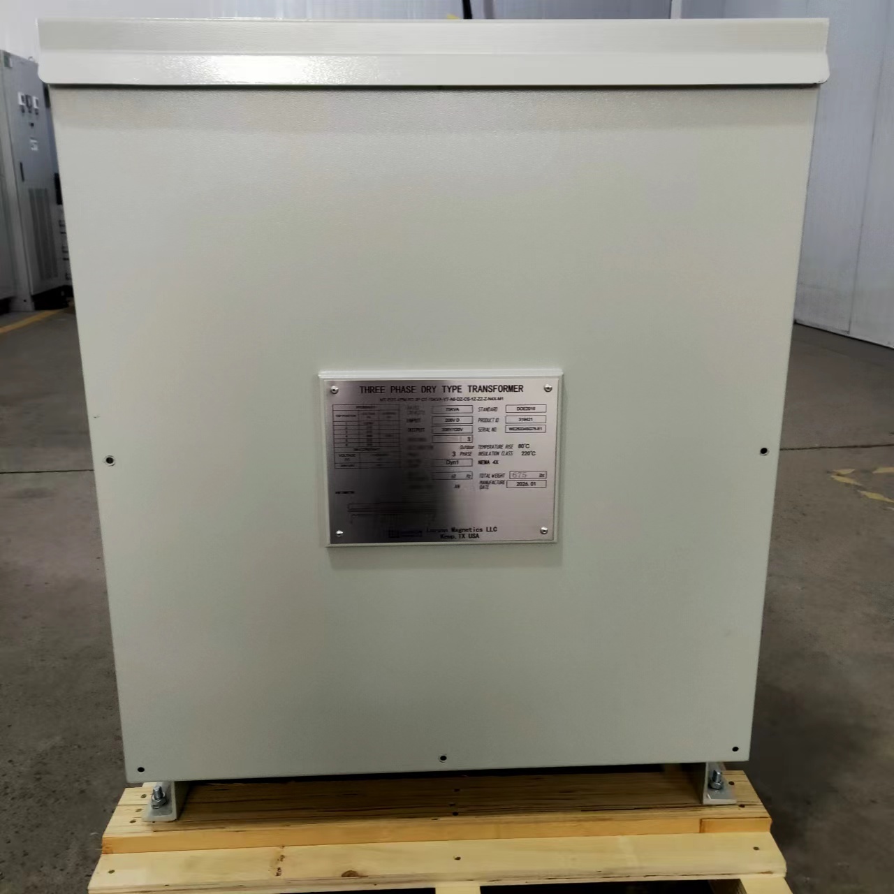 75kVA Three Phase VPI Dry Type Transformer 208V to 208Y/120V Class R Insulation NEMA 4X 304 Stainless Steel Enclosure DOE 2016 ANSI/IEEE Standards