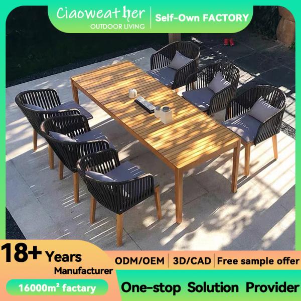 Waterproof Cushioned Teakwood Dining Chair Set for Modern Hotel Outdoor Furniture in Villa Garden Patio