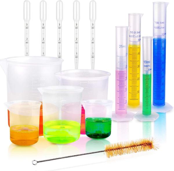 Plastic Graduated Cylinders And Beakers 5 Pipettes, 10ml 25ml 50ml 100ml Cylinders, 50ml 100ml 250ml 500ml 1000ml