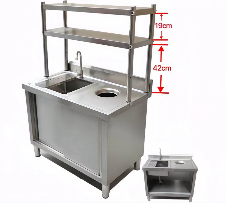 Corrosion Proof Stainless Steel Lab Bench Commercial Stainless Prep Table With Sink And Waste Bin