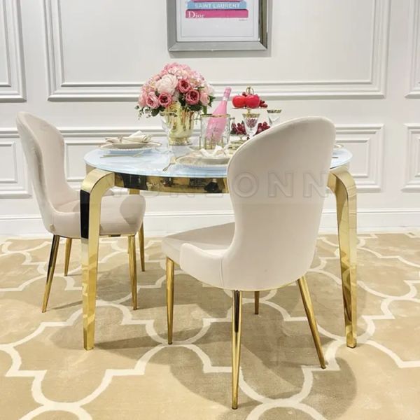 Luxury Gold Stainless Steel Glass Round Tables for Dining Hotel Living Room Modern Design for Banquets and Parties-Wholesale