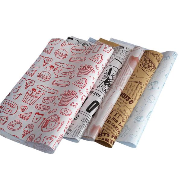 Eco Friendly Grease Proof Burger Gift Wrapping Paper Wax Paper Sheets For Food Restaurant