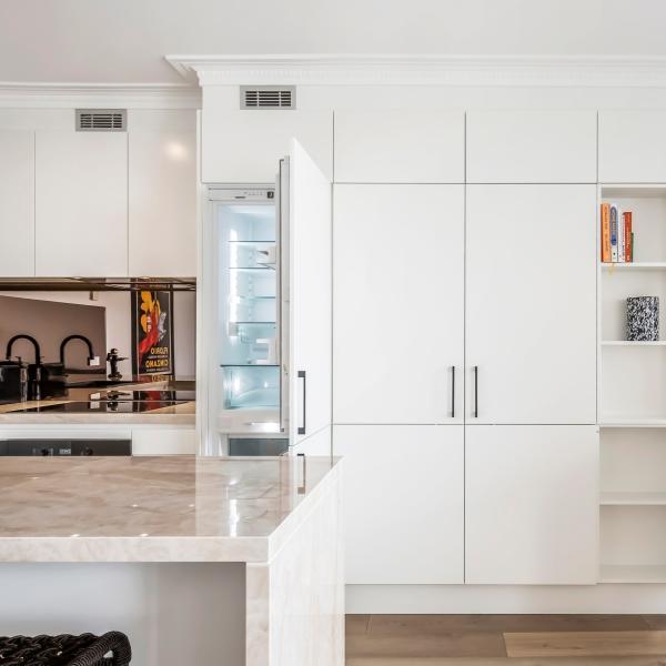 TUV Handless PVC Kitchen Cabinet White Matt Lacquer Finish