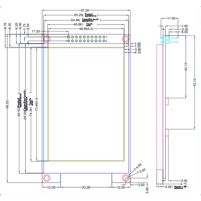 3.5-inch 320X480, ST7796 driver parallel port capacitive touch display screen,segment lcd display,segment lcd