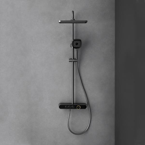 Brass Bathroom Shower Faucet Set Grey Wall Mount Complete Set