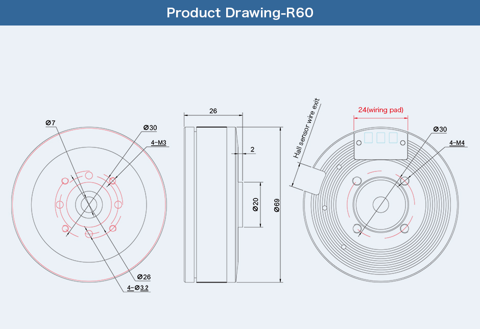 Wholesale Price T-MOTOR R60 Servo Bldc Para Robot Motor Hollow For With Encoder Hall Sensor