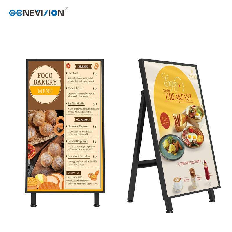 Waterproof Outdoor A Frame Mobile Digital Signage 32 43 49 55 Inch Portable Advertising Kiosk, Standing Digital Menu Board Display for Fast Food Shop Cafe Restaurant