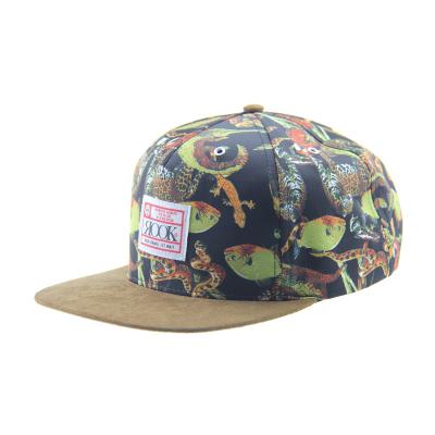 Custom Printing Camp Snapback 5 Panel Cap With Suede Visor / Leather Strap