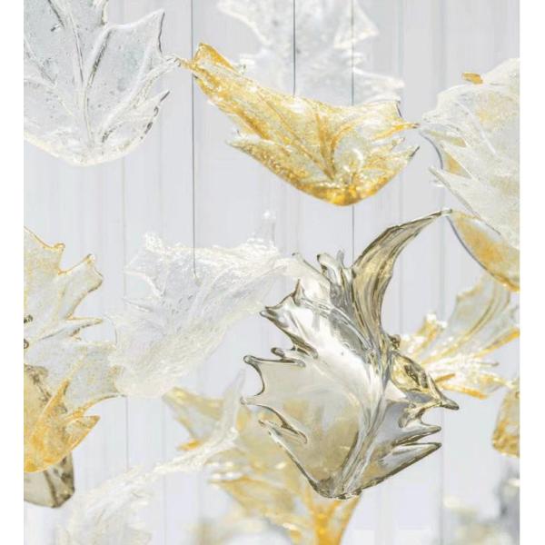 Vidrio de arte de ámbar claro Hojas de candelabros Decoración del vestíbulo Gran vestíbulo Gran hotel candelabros Decoración de candelabros de hojas de arce