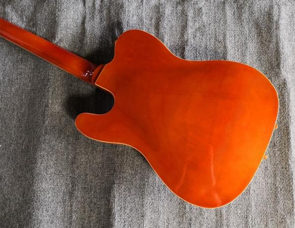 Custom orange TL hollow body f hole ebony fingerboard gold bridge electric guitar musical instrument shop