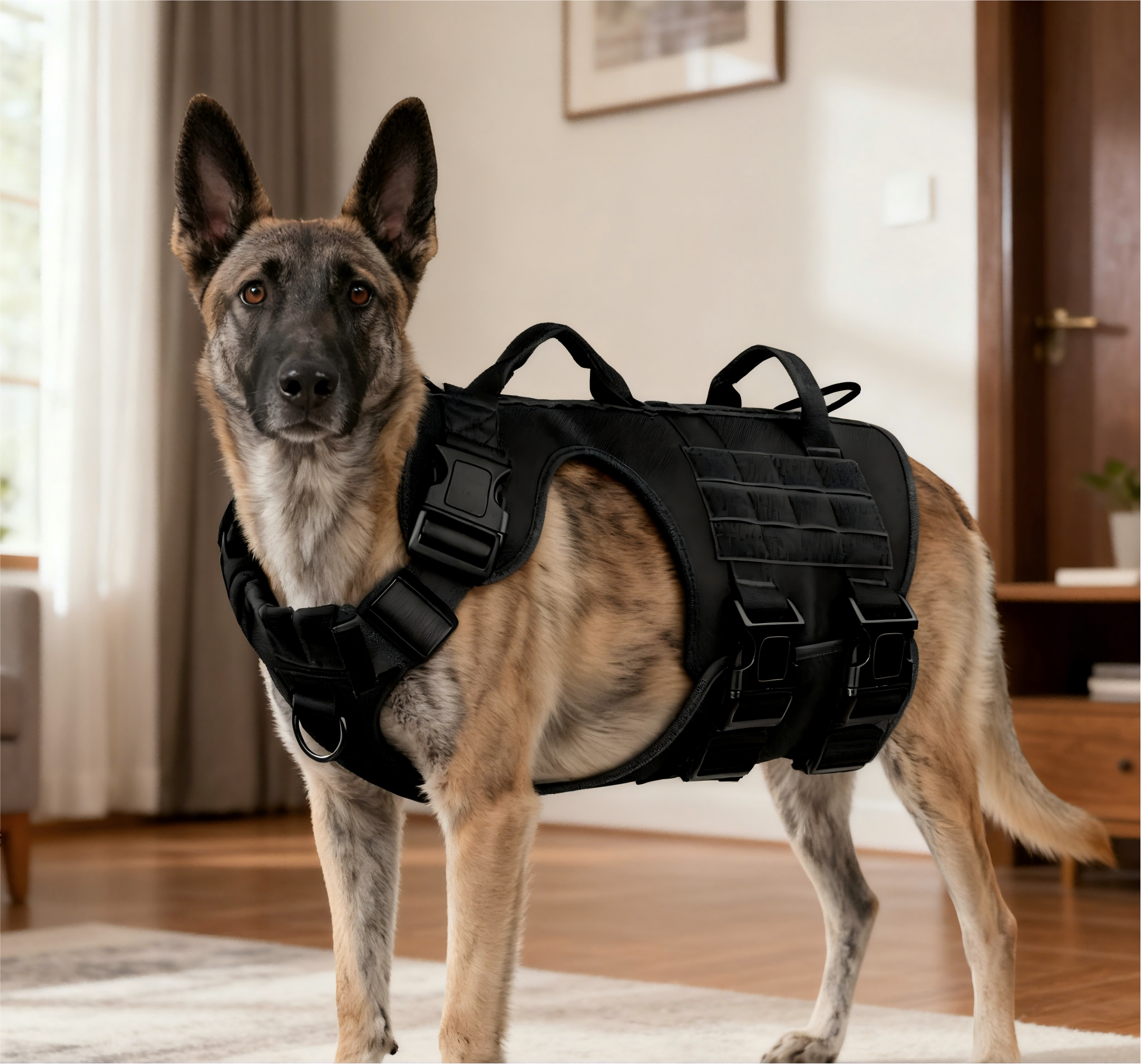 Large Dogs Tactical Dog Harness Solid Pattern 100% Nylon Adjustable Quick Release Breathable