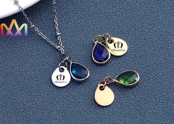 SS304 Tag Pendants Custom Engraving Charms With Birthstone