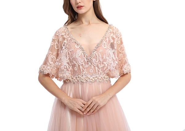 A - Line Half Sleeve Long Dresses , Lace Formal Dresses For Slim Woman