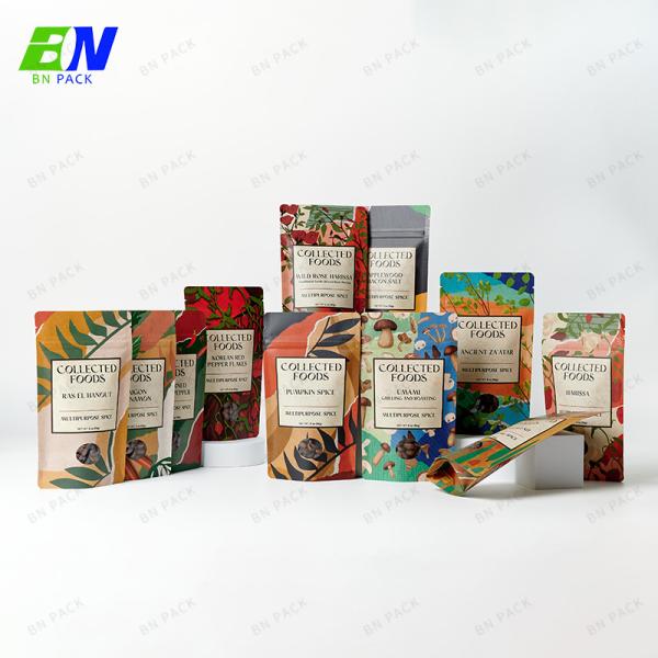 Home Compostable Kraft Paper Stand Up Pouch With PLA Zipper For Daily Food Packaging